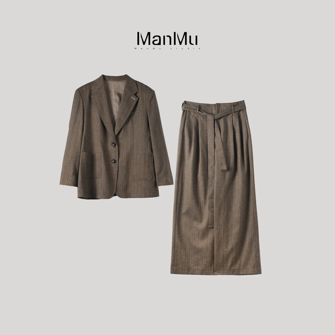 满目ManMu 【张琪专属】秋季平驳领高级老钱风羊毛西装套装350180