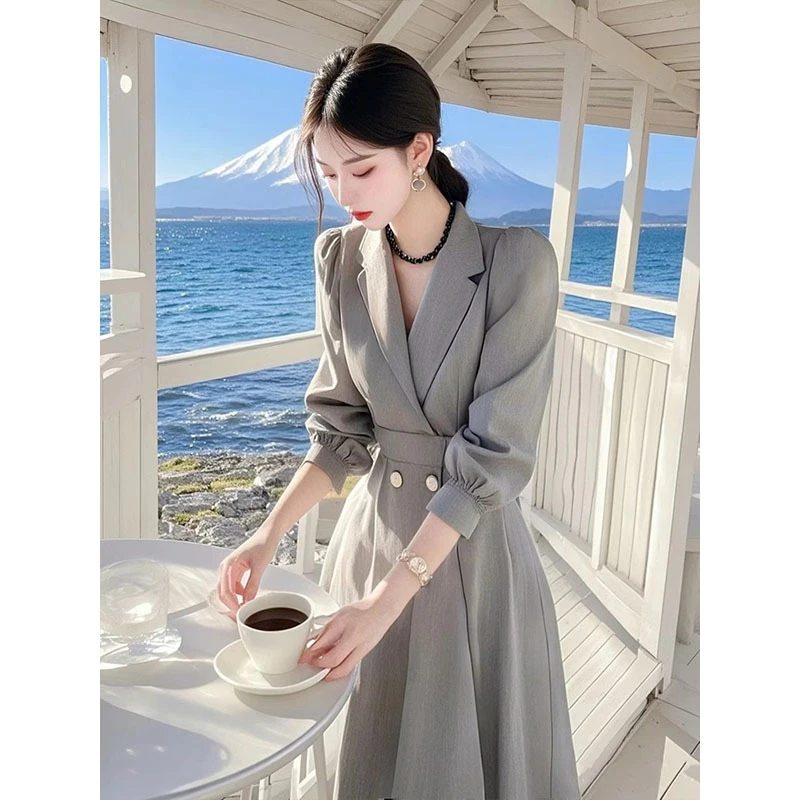 2025年春季法式出席重要场合漂亮独特高级感气质小香风灰色连衣裙