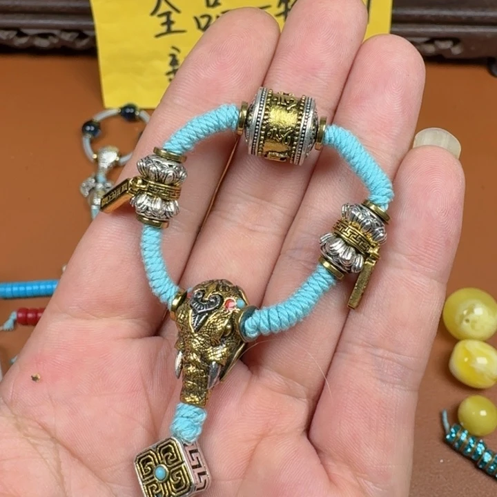 合成碳硅石铜合金文玩配饰象神三通套装