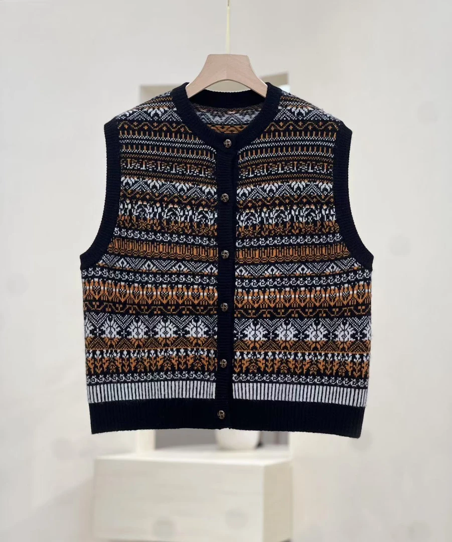 复古提花针织马甲女2025春新款休闲洋气减龄百搭无袖叠穿坎肩8906