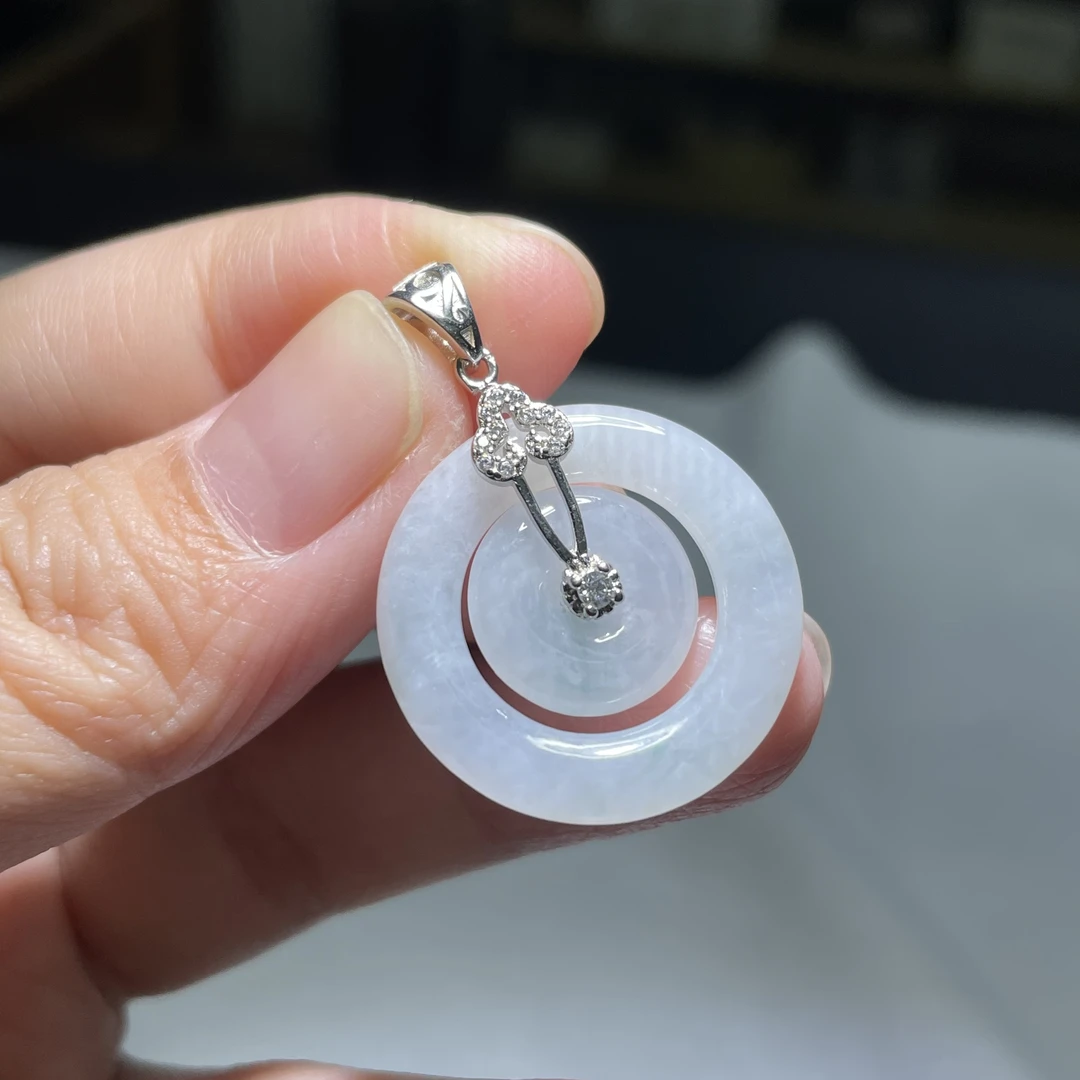 天然缅料A货翡翠子母平安扣吊坠A-018