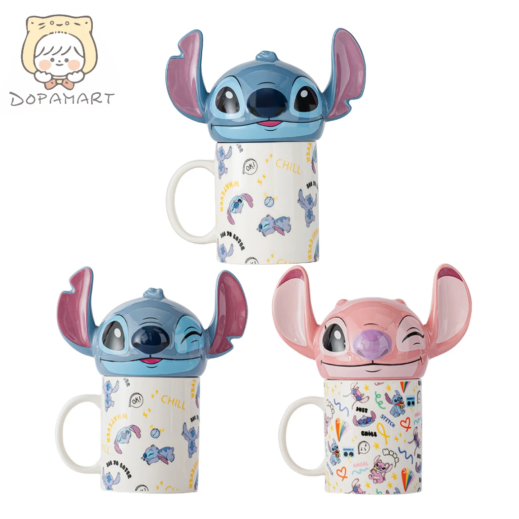 正版授权史迪仔安琪情侣马克杯陶瓷卡通带盖水杯家用办公杯