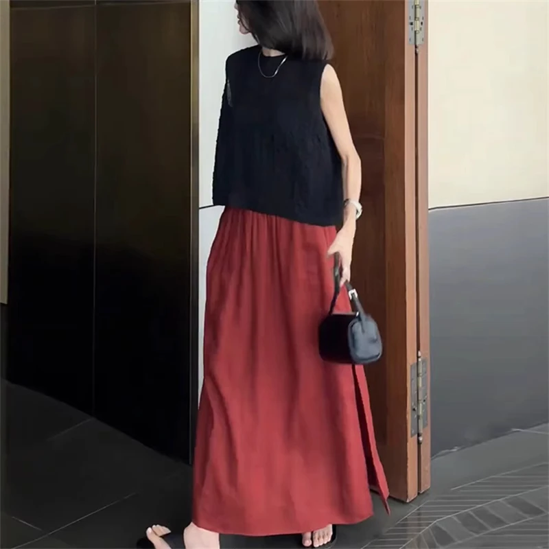 时尚套装A字百搭半裙无袖宽松背心马甲上衣洋气穿搭一整套夏季女