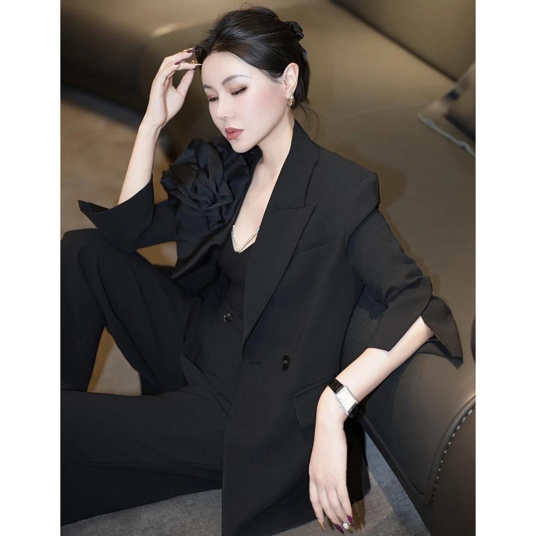 ZEROYK高级感时尚套装设计感气质花朵西装阔腿裤通勤职业两件套