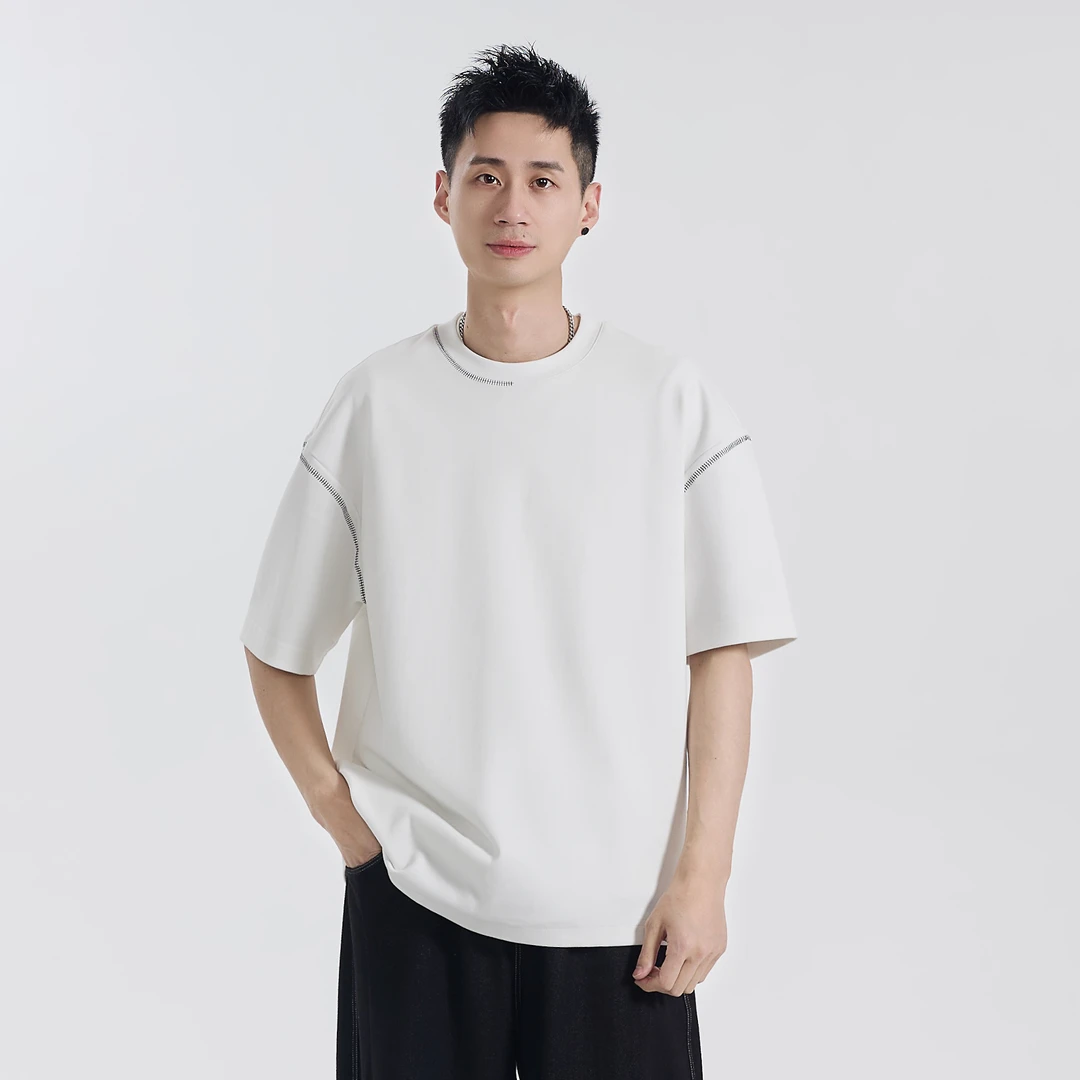 夏季新款明线短袖潮流休闲经典圆领百搭简约高级感男装T恤2020