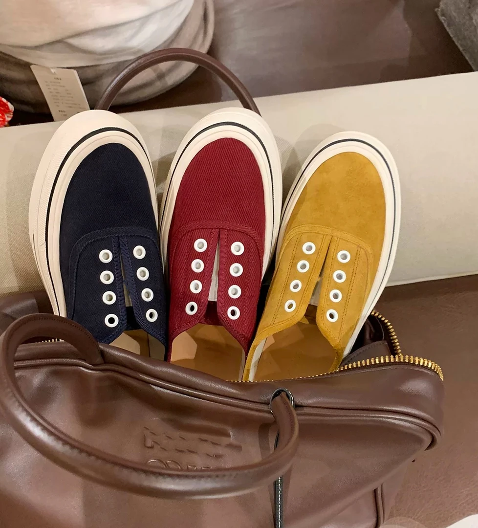 CHEN BAO’S 一脚蹬厚底帆布鞋2025春夏百搭懒人乐福休闲板鞋