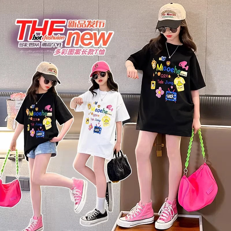 女童纯棉短袖夏季2025新款宝宝中大童8-15岁半袖大女孩长款t恤裙