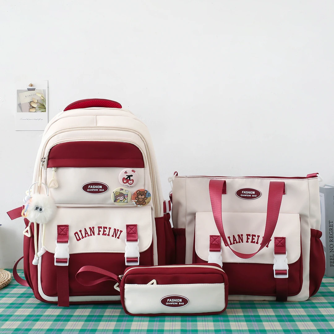 学院风双肩包女中小学生书包大容量高颜值校园三件套减负护脊背包