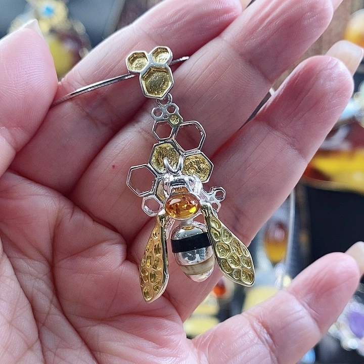 琥珀颈饰银S925镶嵌吊坠