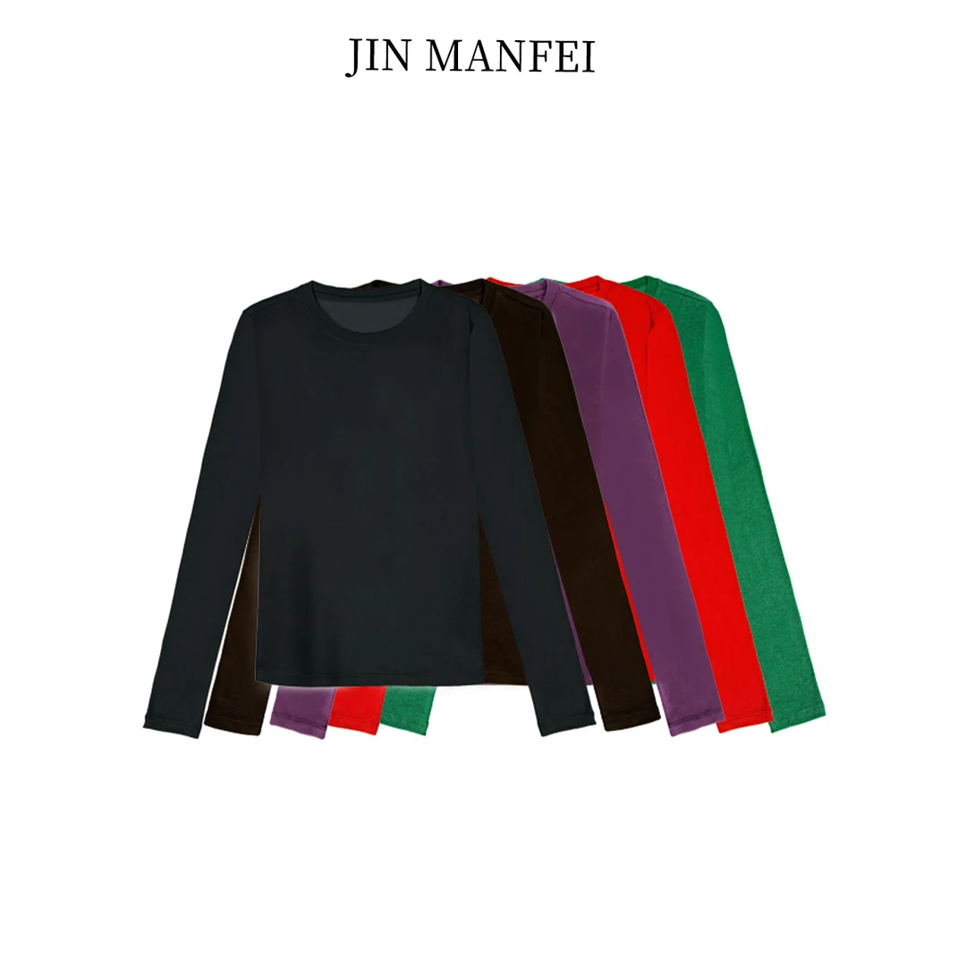 金曼妃2025春季新款天丝羊毛纯色打底衫圆领上衣紧身长袖女T恤