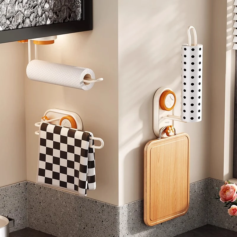 吸盘厨房纸巾架子卷纸置物挂架专用保鲜膜袋收纳神器免打孔悬挂式