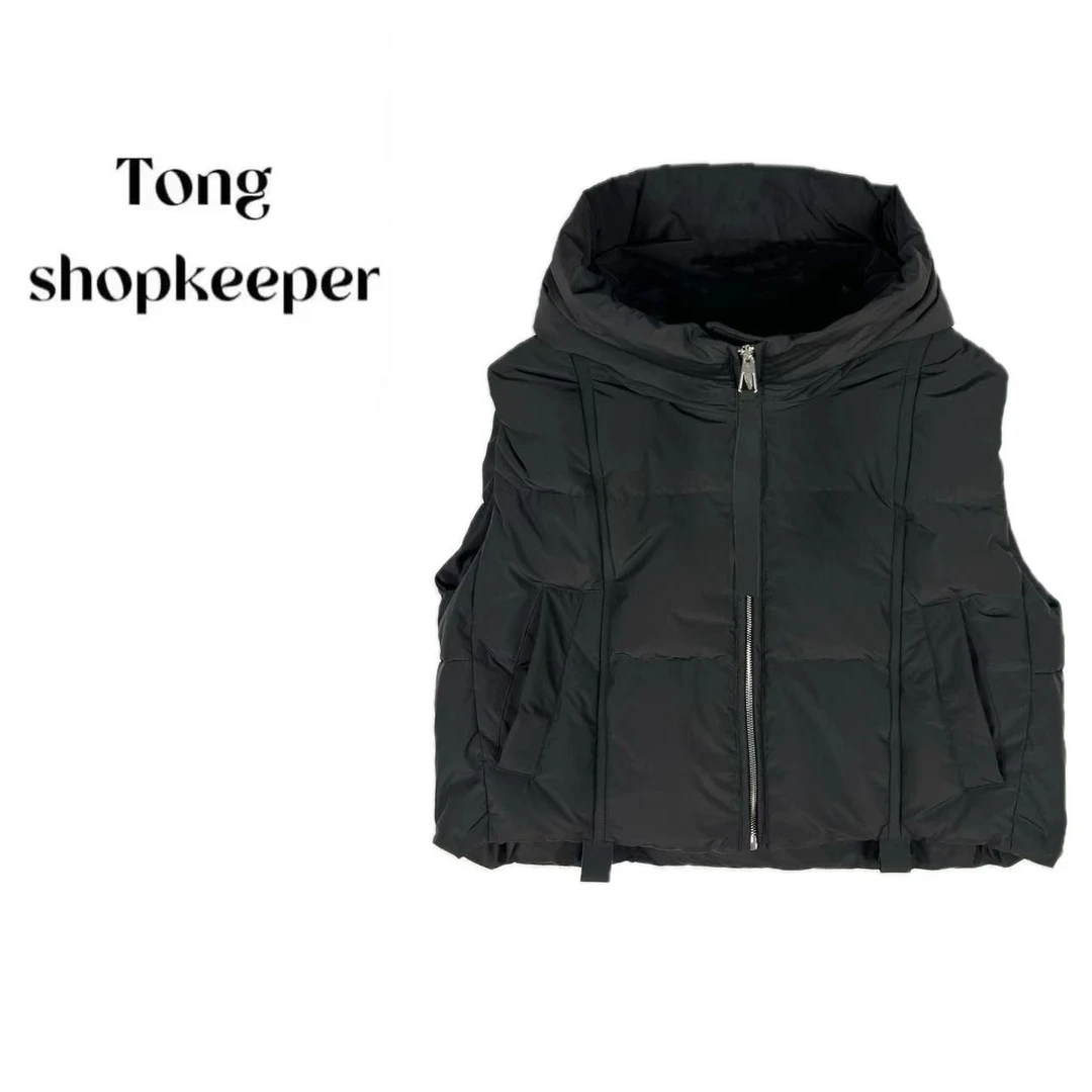 QJ/彤掌柜168967 秋款2025简奢纯色时尚立体裁剪连帽背心马甲外套