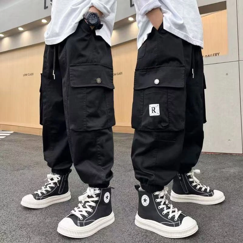 F00294童装男童2025新款春秋工装裤休闲裤棉布韩版长裤松紧带潮酷
