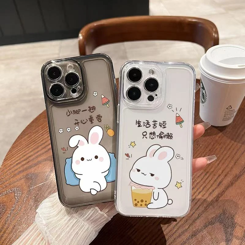 情侣小兔子适用15iPhone13苹果12手机壳11promax透明xr/7保护X软