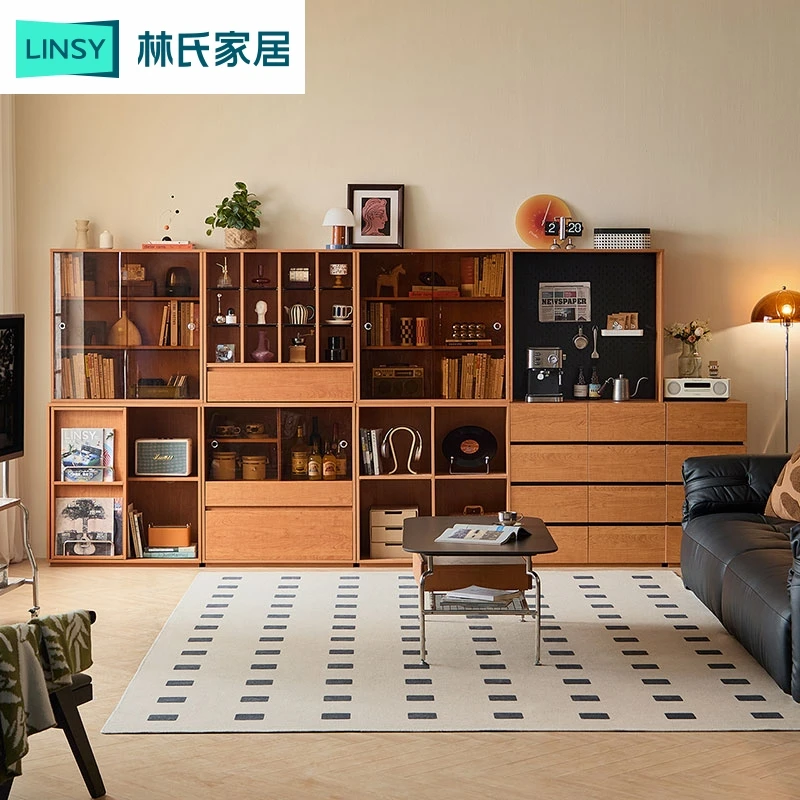 林氏家居推拉洞洞板书柜储物柜一体杯架展示柜餐边柜QA4E ZH