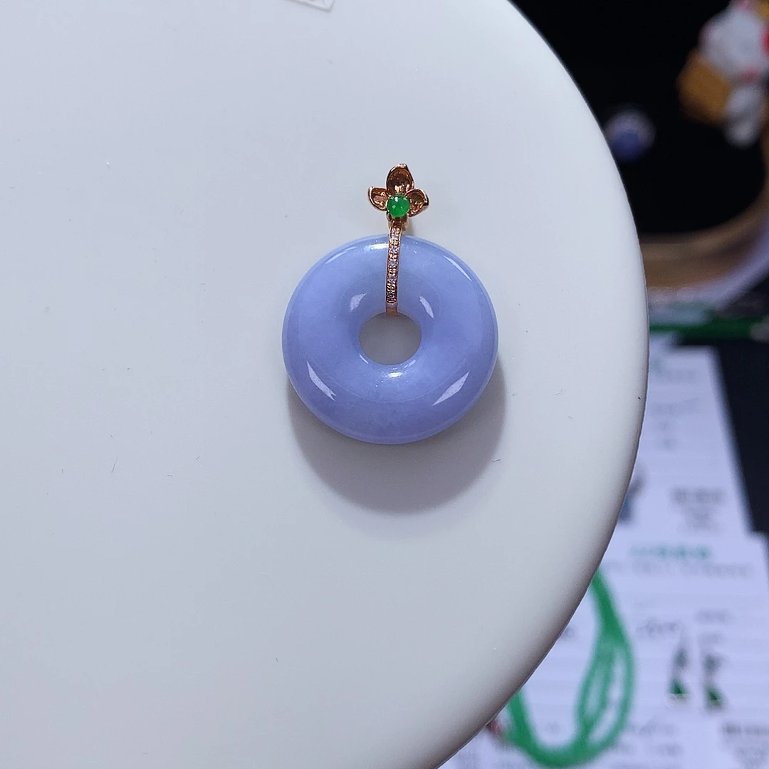 翡翠18K金镶嵌挂件天然缅甸翡翠Ａ货甜甜圈
