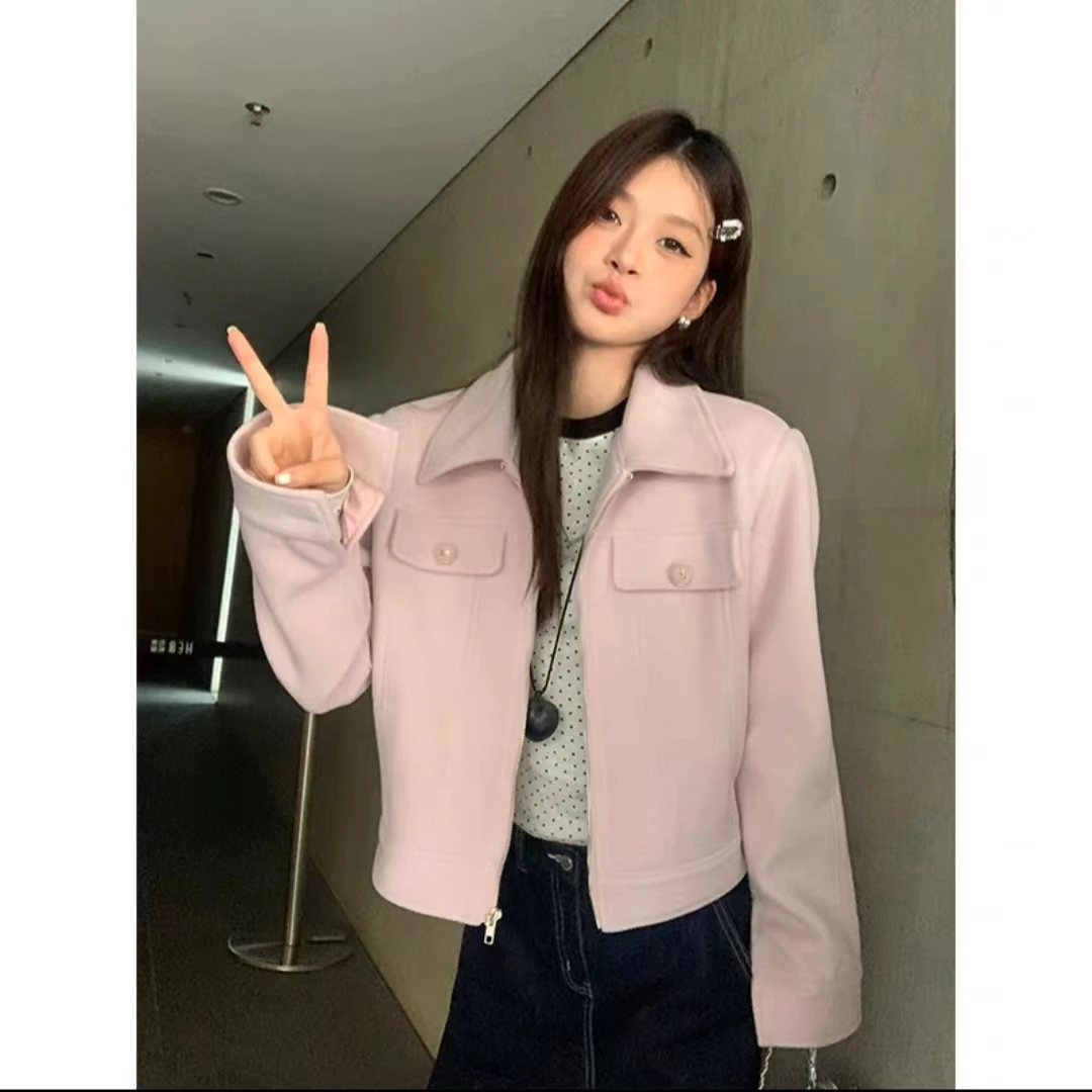 清清 宋正恩小香风毛呢外套女秋冬宽松拉链设计感韩系上衣ZE6730