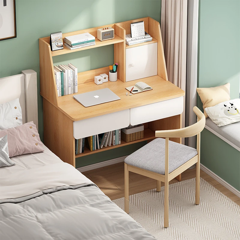 书桌书架一体桌小型现代简约电脑桌台式家用卧室学生学习写字桌子