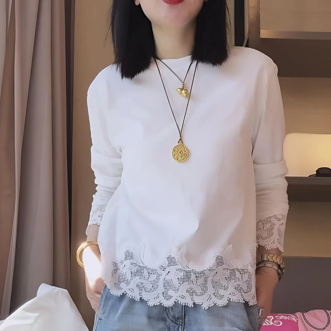 欧货重工高级感繁花蕾丝衫女春秋季2025新款小众时尚宽松显瘦上衣