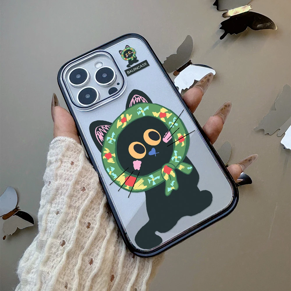 【AI键全包】围巾黑猫适用苹果16promax手机壳iphone15/17