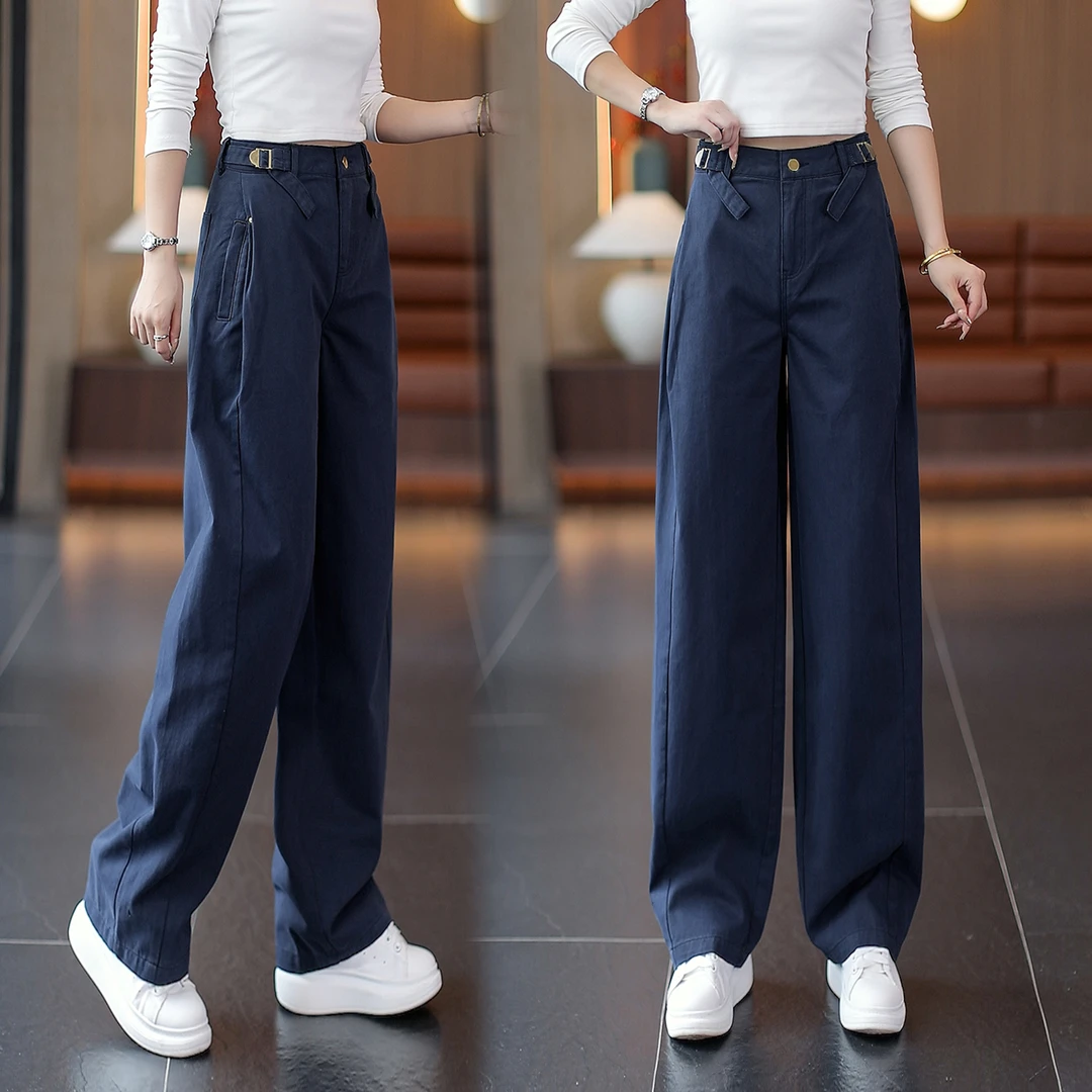流行牛仔工装裤女2025年秋季新款高腰显瘦宽松垂感柔软休闲阔腿裤