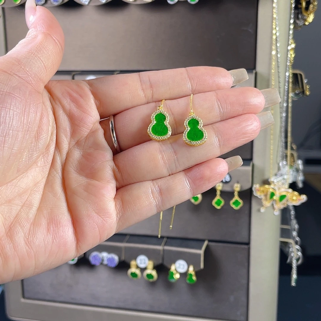 翡翠银S925镶嵌耳饰缅甸A货