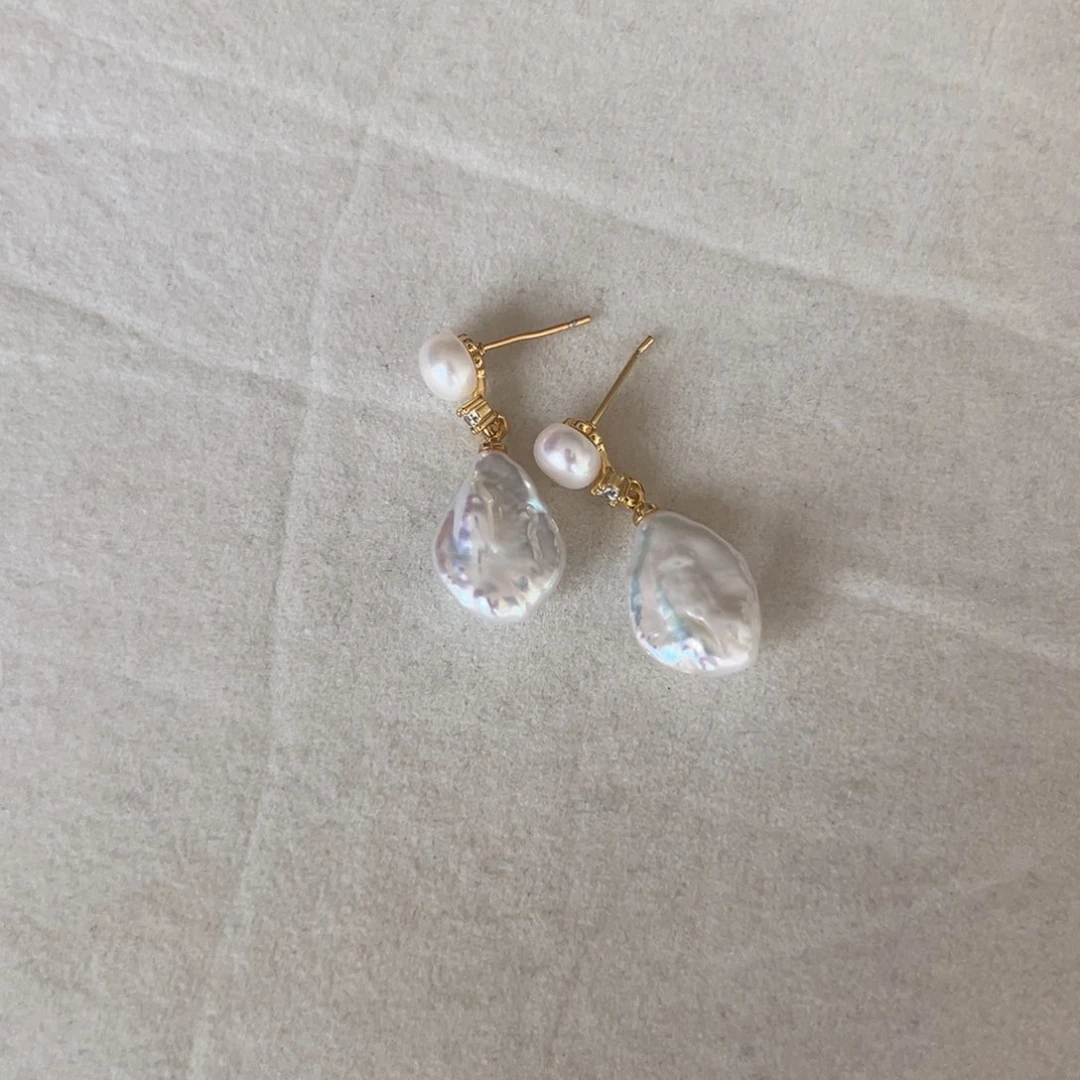银S925镶嵌淡水珍珠耳饰海瓜子