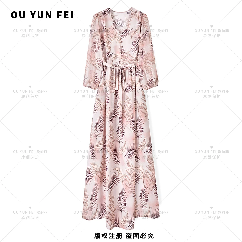 高级感连衣裙女新款气质显瘦穿搭时尚洋气印花长裙AY1050