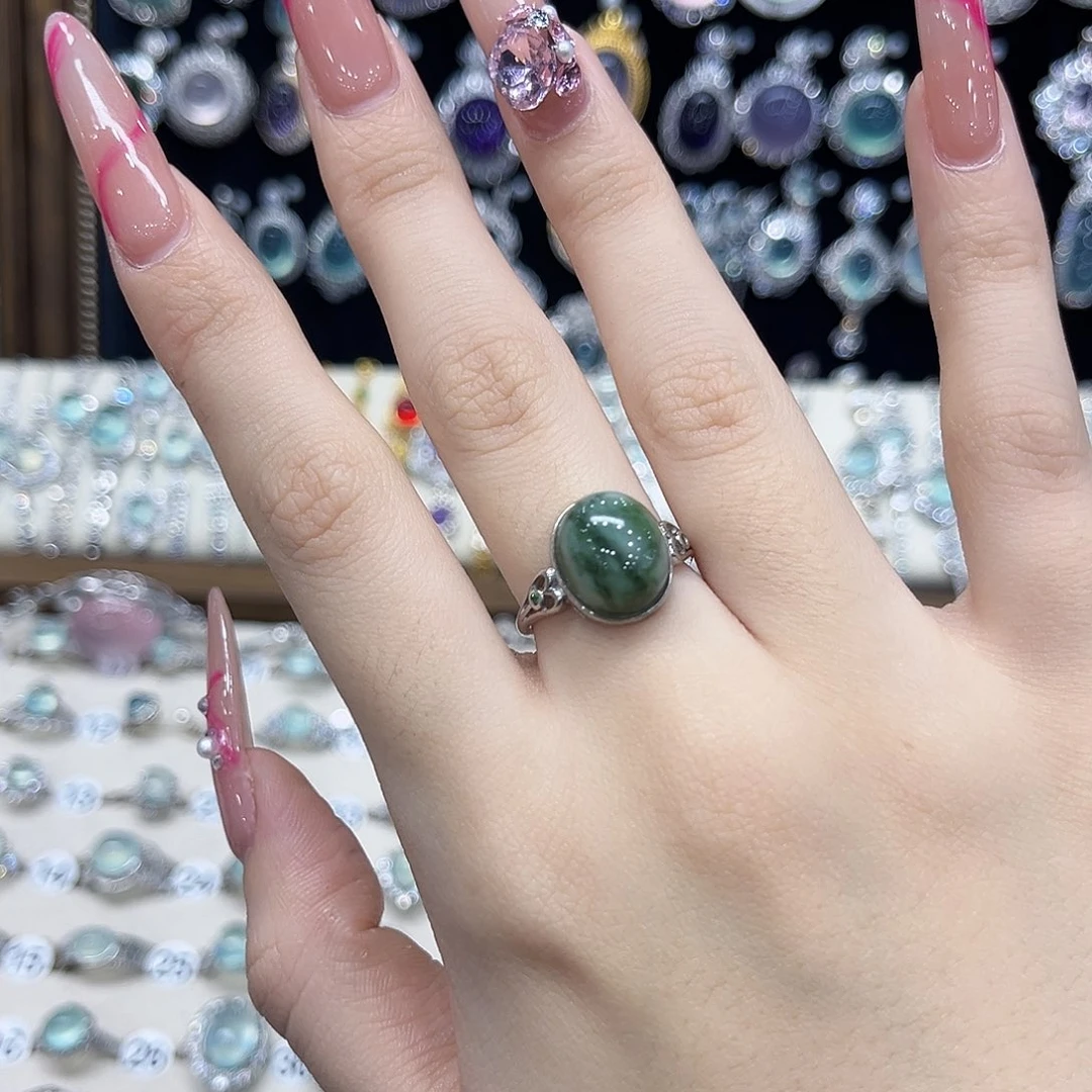 我***岫玉银S925镶嵌戒指