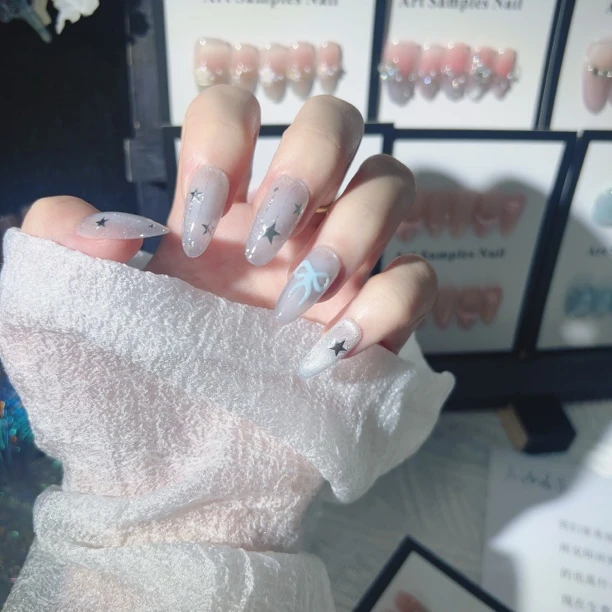 crossher心语星愿显白渐变星星冰蓝高级穿戴甲夏日手工蓝色960