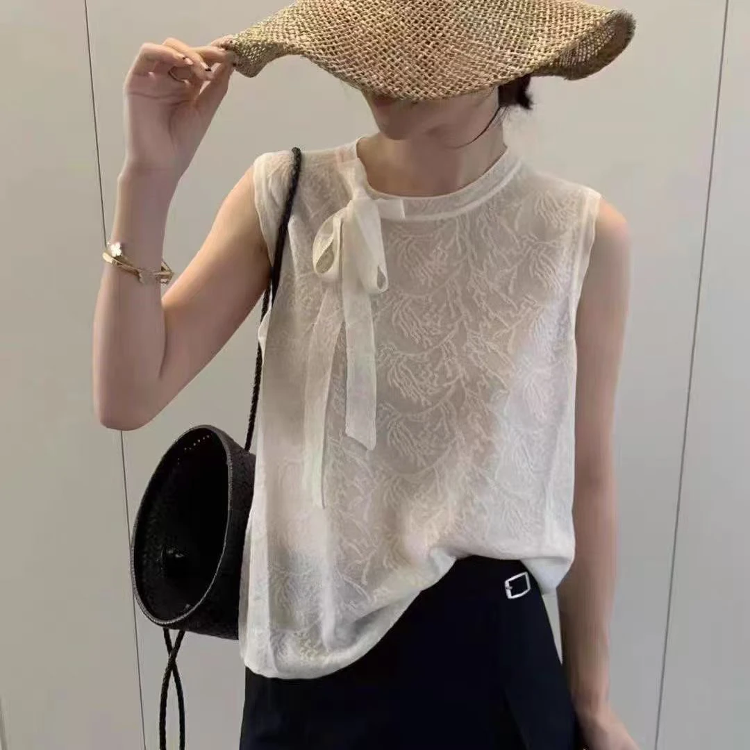 薄款夏季2025夏季圆领镂空气质外穿无袖毛针织衫3179