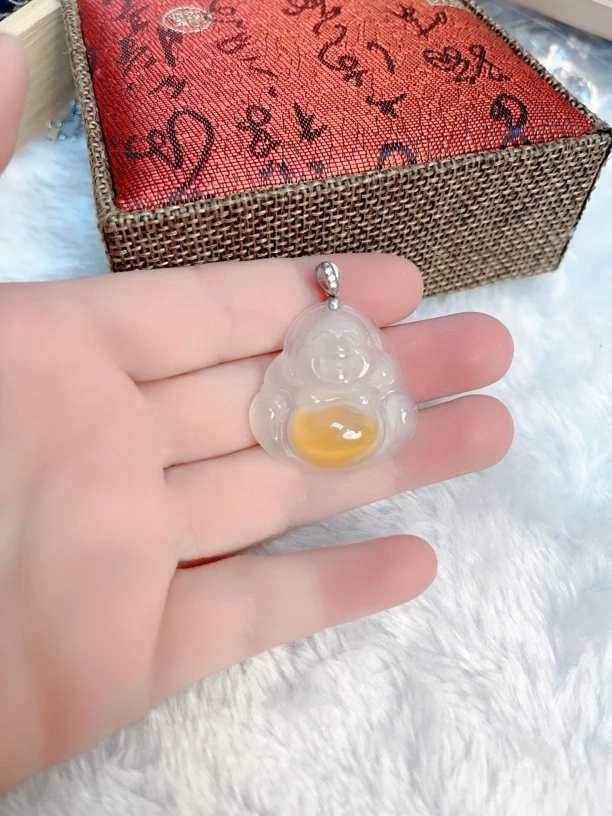 天然玉髓佛公 甜甜一口糖 925银卡扣