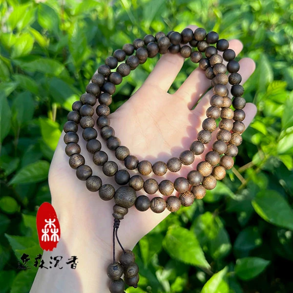 沉香【8mm圆珠多圈】甄选天然莺歌绿奇楠沉香手串九分沉多样性发一