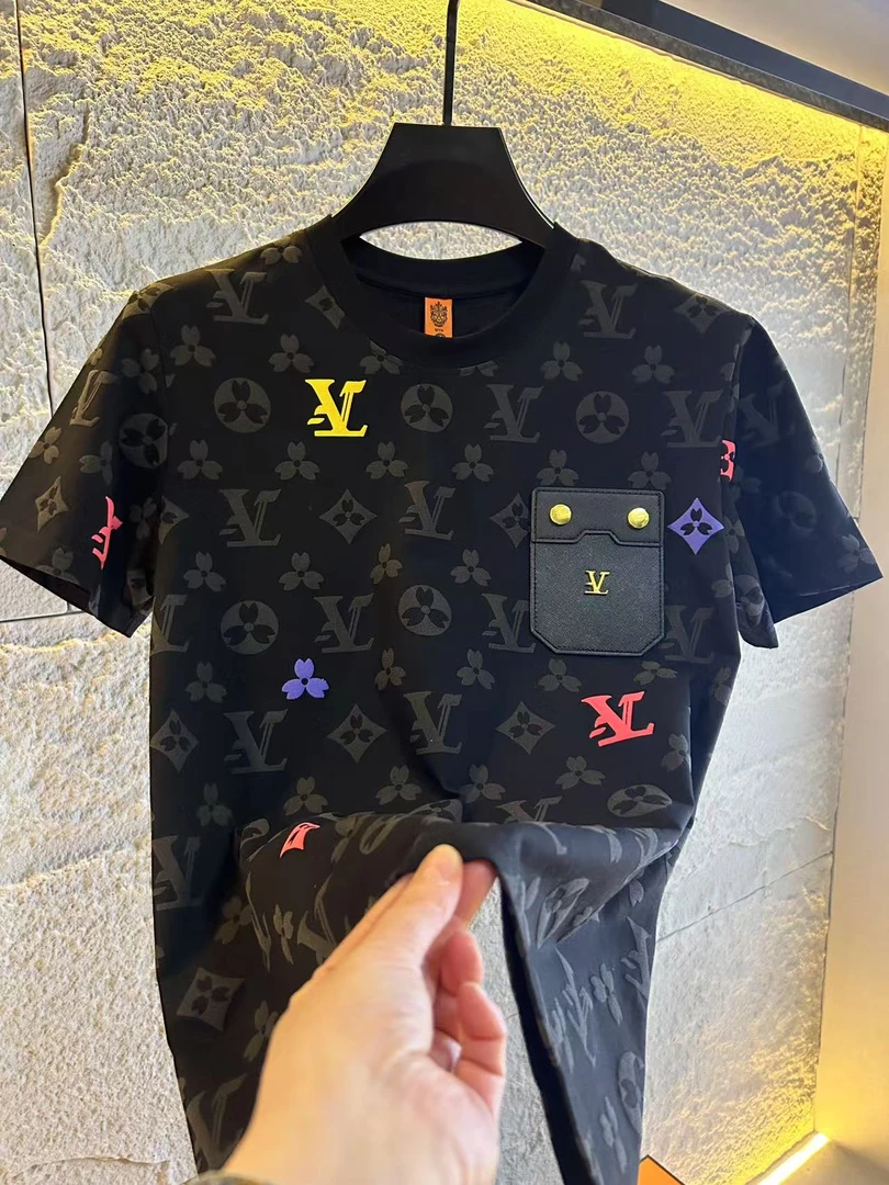 2025年春夏新款休闲时尚修身植绒发泡款男女款高品质短袖T恤3267