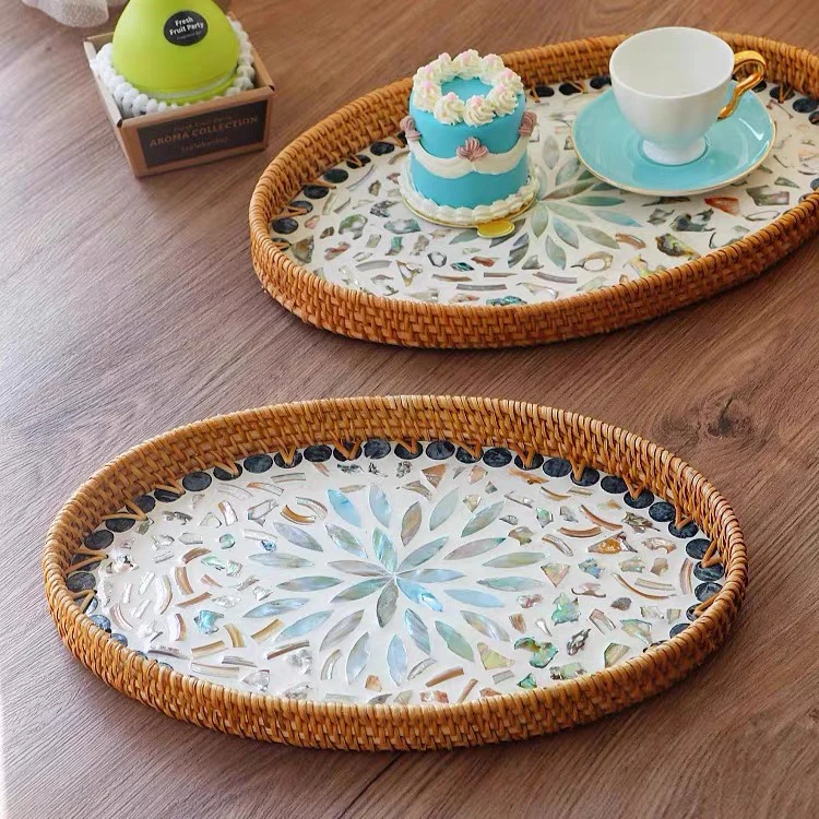 大号贝壳 手工编织日式面包篮馒头筐客厅收纳筐贝壳