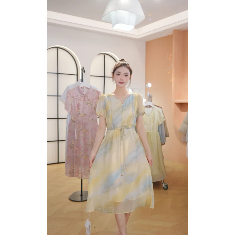 【送运费险】M1619 夏季新款高档洋气新中式收腰显瘦连衣裙女