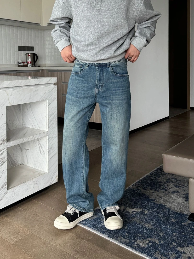 秋季中直筒四面弹男款牛仔裤裤子洗水印花高级感拉满tbr牛仔裤