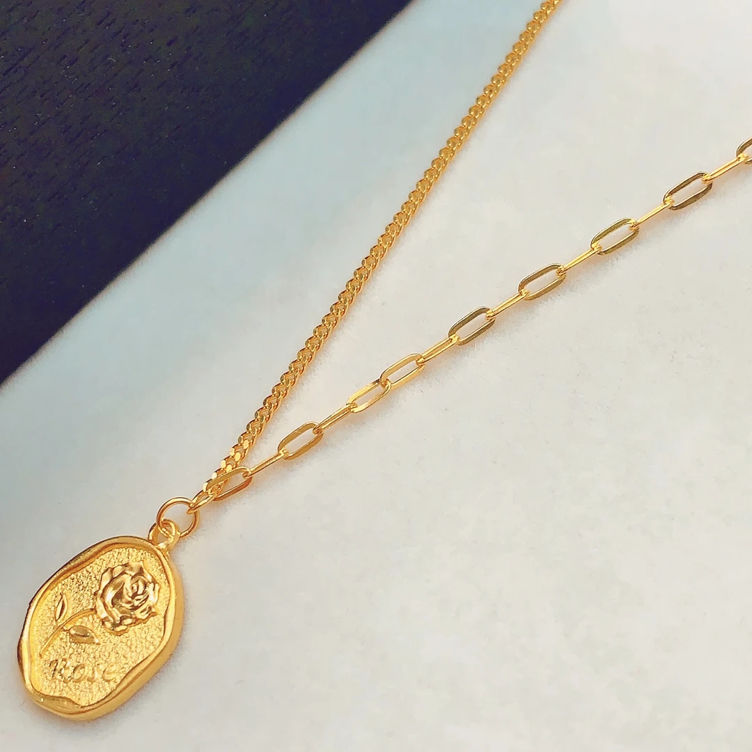 【水贝黄金】足 金999玫瑰花牌项链C200