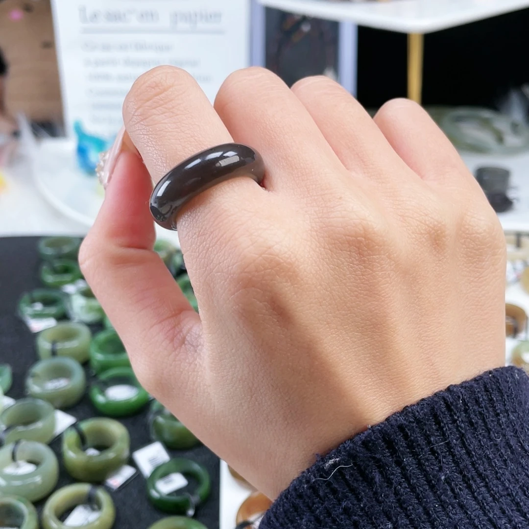 和田玉未镶嵌戒指P49烟紫轮胎17.7不退换