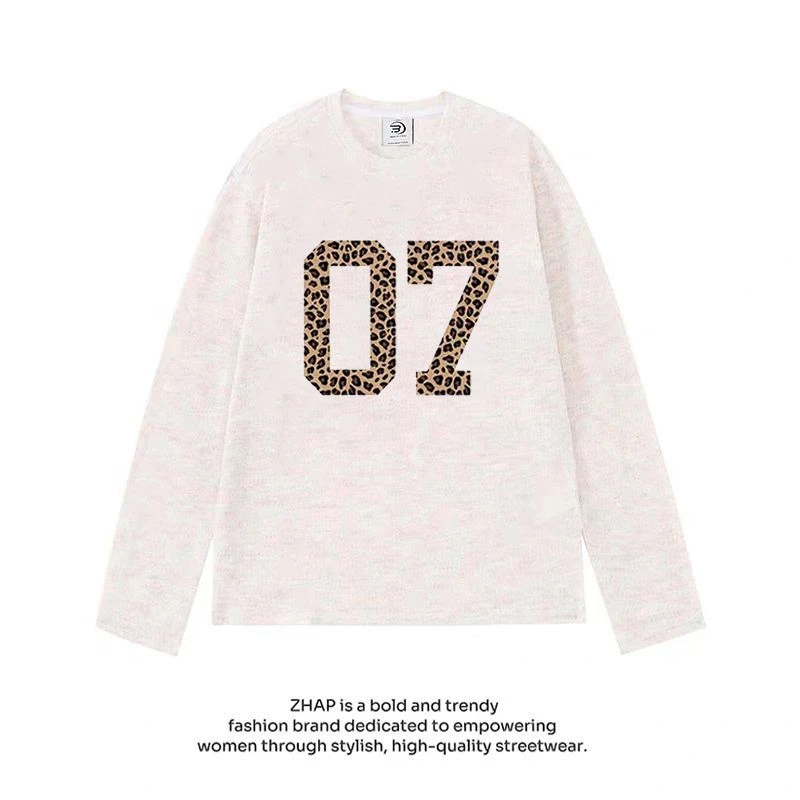 【ZHAP】250克彩纱休闲长袖T恤女秋季爆款别致精美休闲宽松潮流上衣