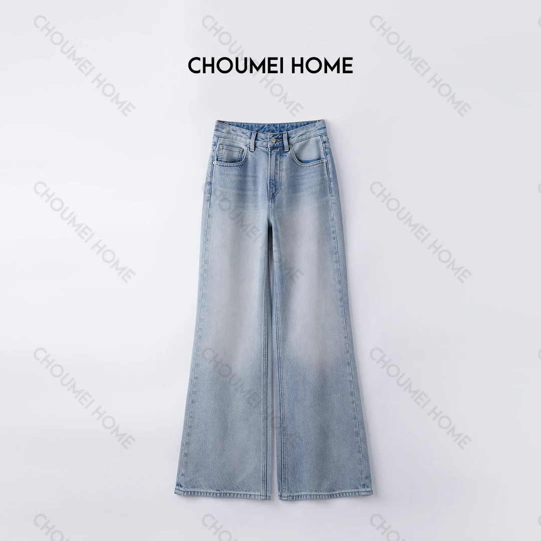 Choumei Home2025夏季复古浅色牛仔裤女 时尚显瘦阔腿微辣裤