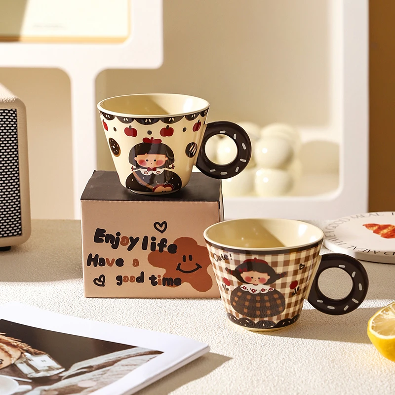 新款甜甜圈女孩马克杯可爱高颜值陶瓷杯家用杯子办公室水杯咖啡杯