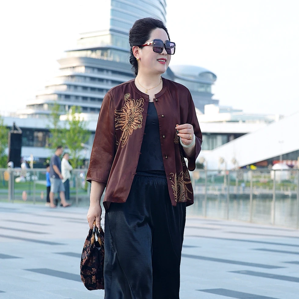 【金绣未央】新中式气质夏季美衣百搭时尚复古圆领重磅刺绣外套休闲