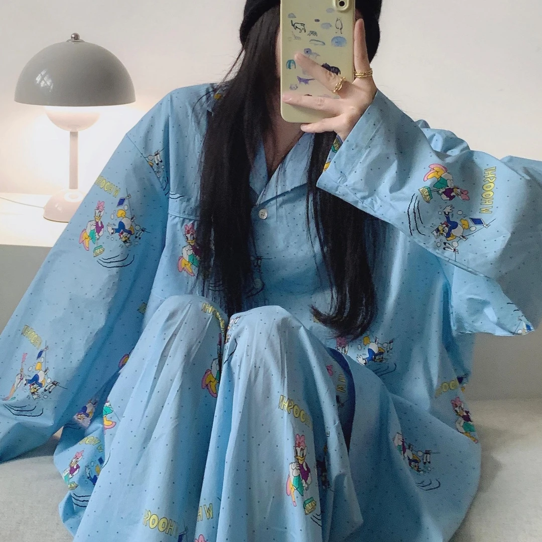【唐老鸭印花】长袖睡衣女款2025新款韩版可爱少女大码舒适家居服