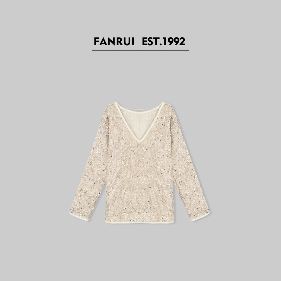 FANRUI/泛芮「浅滩银珠」夏季高奢重工珠片设计感新款上衣女B14873