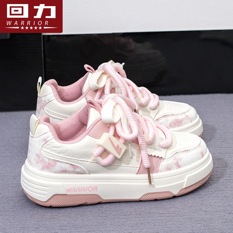 回力女鞋粉色小白鞋女2025新款秋季透气百搭厚底运动增高休闲板鞋