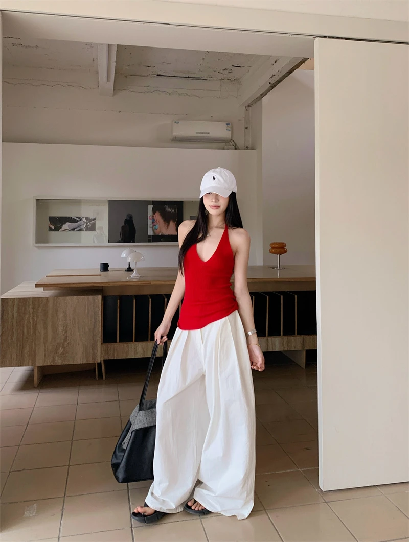 新款白色休闲裤女秋季2025高腰垂感长裤百搭宽松阔腿裤直筒拖地裤