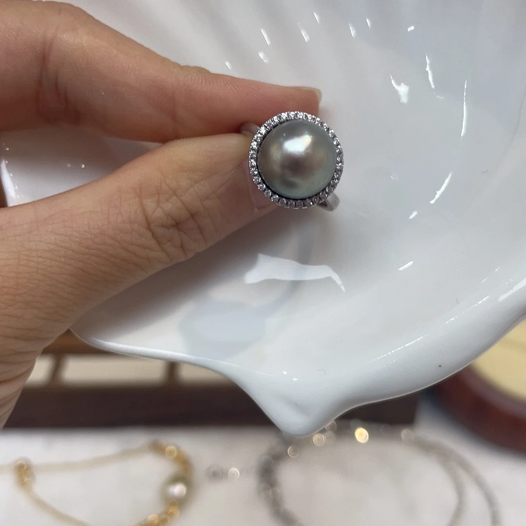 戒圈银S925镶嵌海水珍珠