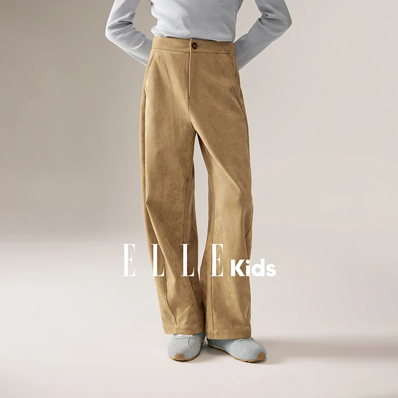 ELLEKIDS 童装复古百搭弯刀休闲裤秋季宽松廓形显瘦长裤春秋季Q3