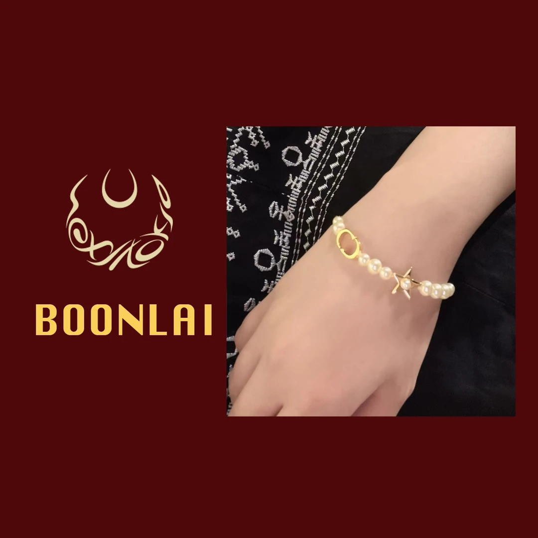 铜合金莫桑石手链 Boonlai  春夏欧美简约珠珠五角星字母手链1347